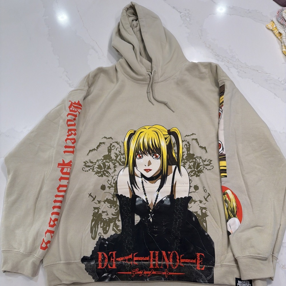 Broken Promises Men's Death Note Misa Hoodie Beige X-Large Cotton Blend Pullover
